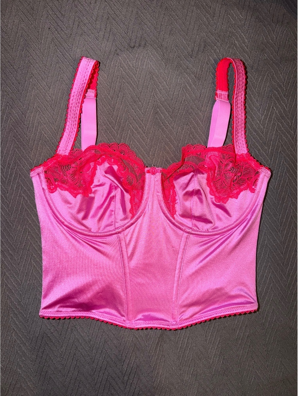 SKIMS Stretch Satin Lace Balconette Cropped Corset.